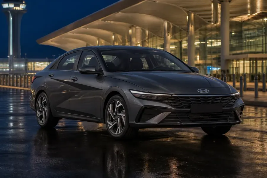İstanbul Havalimanı önünde grafit Hyundai Elantra transfer aracı